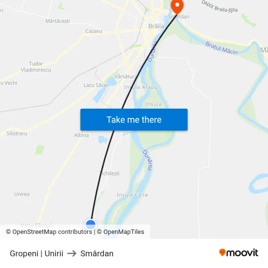 Gropeni | Unirii to Smârdan map