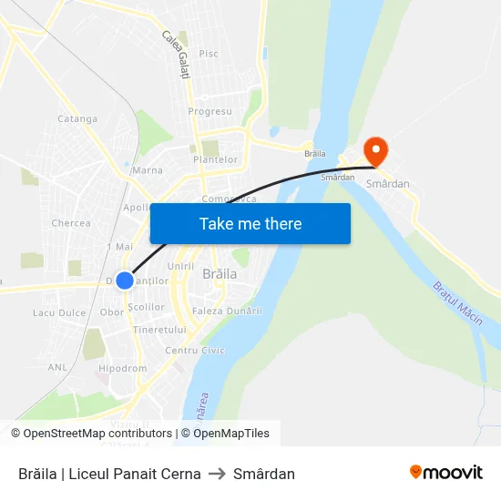 Brăila | Liceul Panait Cerna to Smârdan map