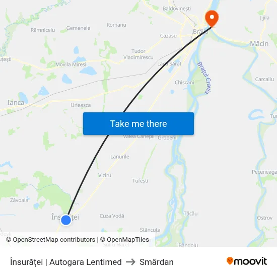 Însurăței | Autogara Lentimed to Smârdan map