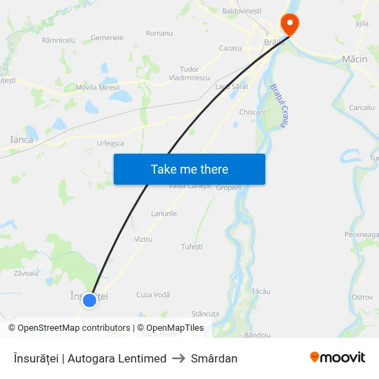 Însurăței | Autogara Lentimed to Smârdan map