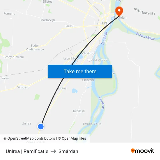 Unirea | Ramificație to Smârdan map