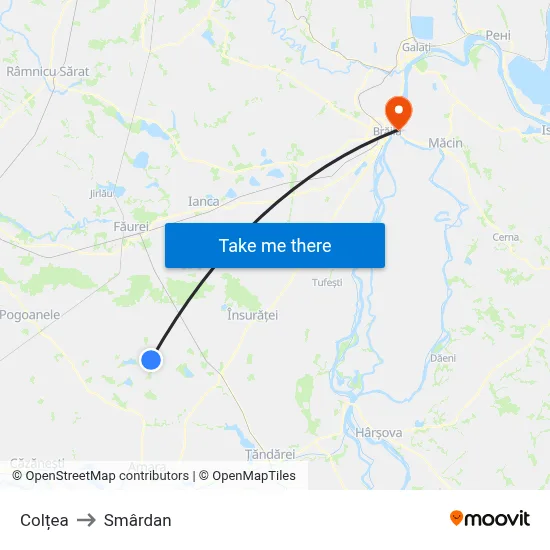 Colțea to Smârdan map