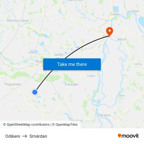 Odăieni to Smârdan map