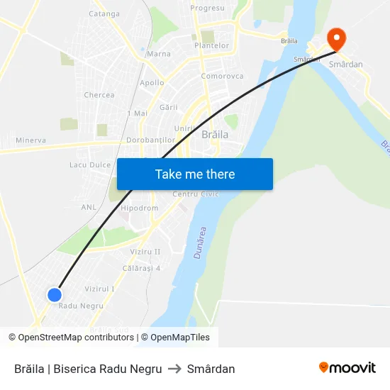 Brăila | Biserica Radu Negru to Smârdan map