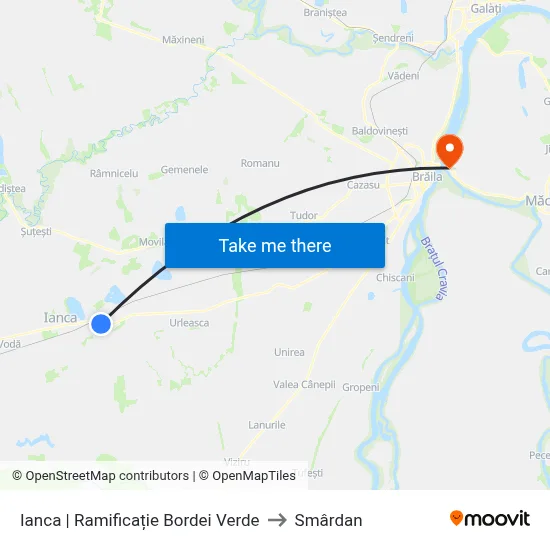 Ianca | Ramificație Bordei Verde to Smârdan map