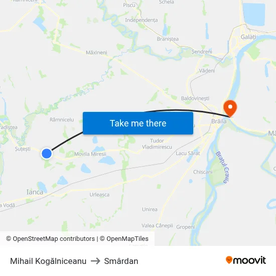 Mihail Kogălniceanu to Smârdan map