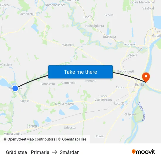 Grădiștea | Primăria to Smârdan map