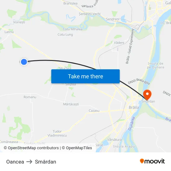 Oancea to Smârdan map