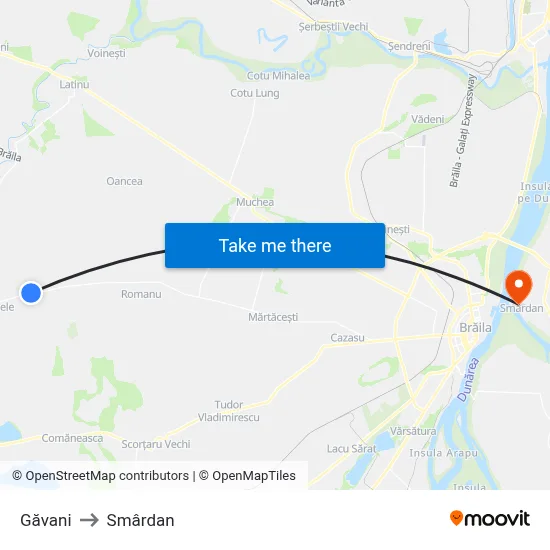 Găvani to Smârdan map