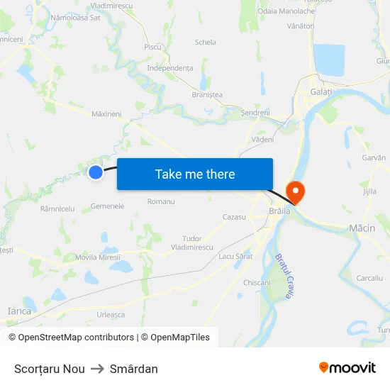 Scorțaru Nou to Smârdan map