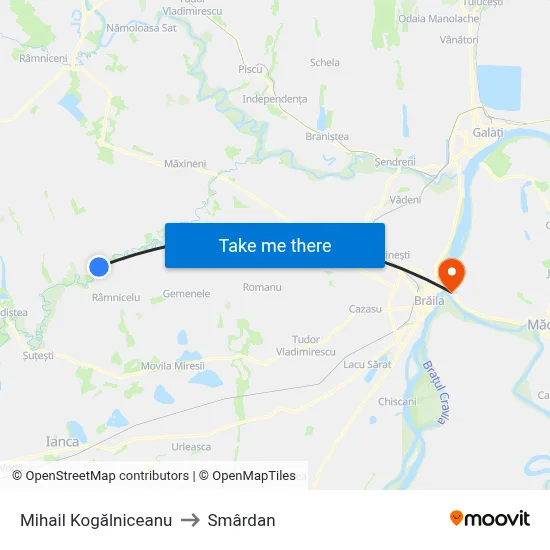 Mihail Kogălniceanu to Smârdan map