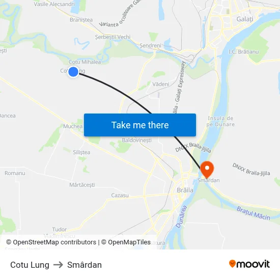 Cotu Lung to Smârdan map