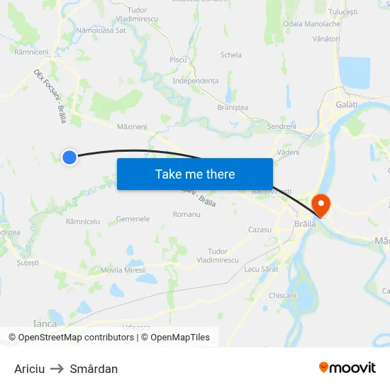 Ariciu to Smârdan map