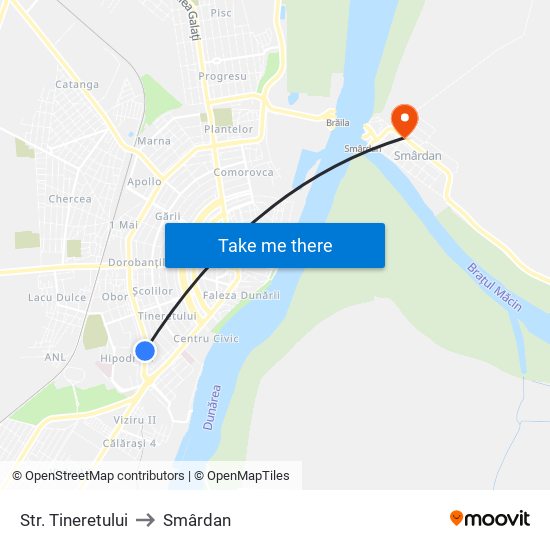Str. Tineretului to Smârdan map