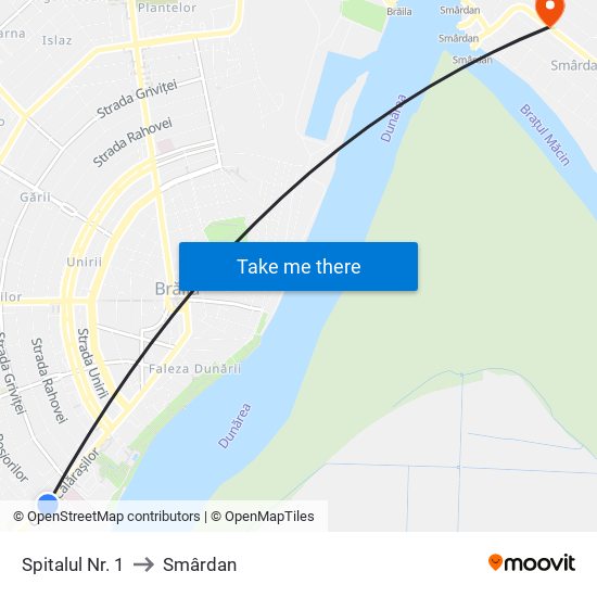 Spitalul Nr. 1 to Smârdan map