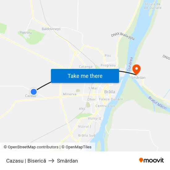 Cazasu | Biserică to Smârdan map