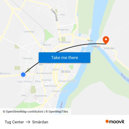 Tug Center to Smârdan map