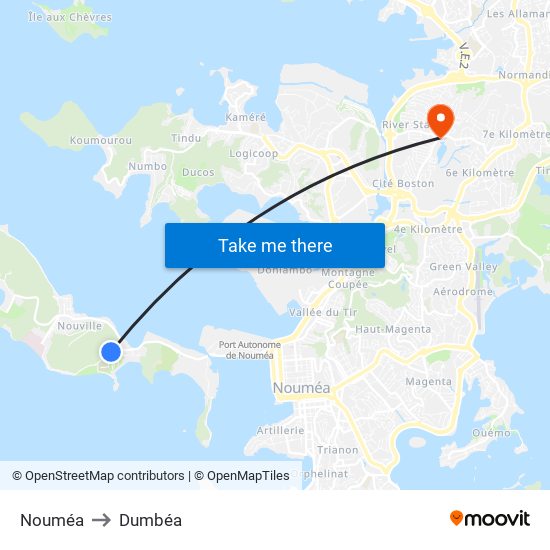 Nouméa to Dumbéa map