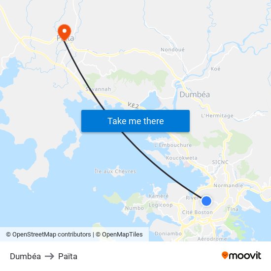 Dumbéa to Païta map