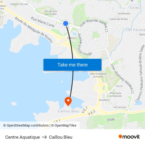 Centre Aquatique to Caillou Bleu map