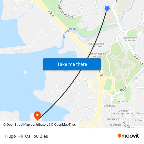 Hugo to Caillou Bleu map