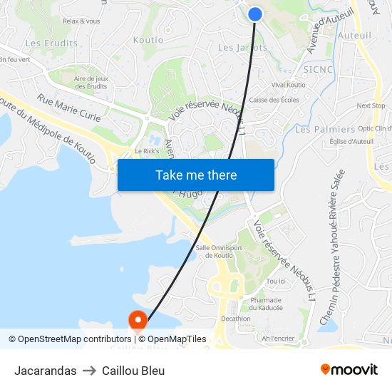 Jacarandas to Caillou Bleu map