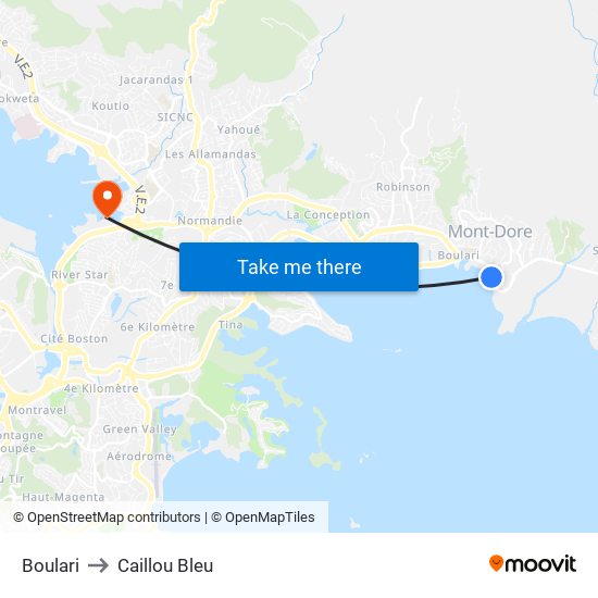 Boulari to Caillou Bleu map