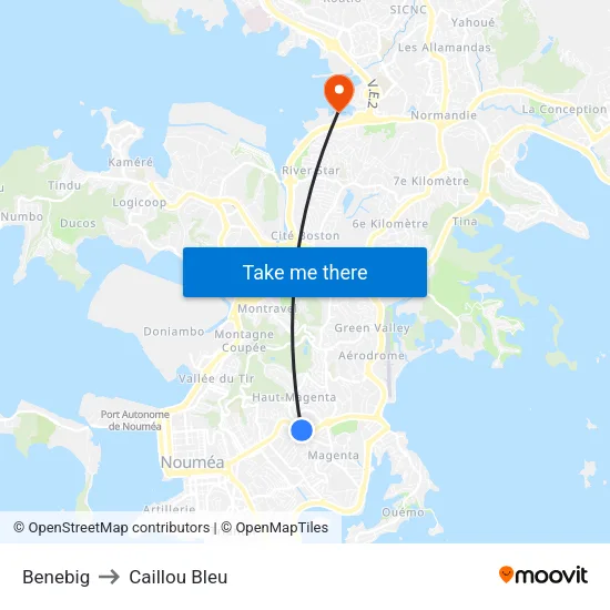 Benebig to Caillou Bleu map