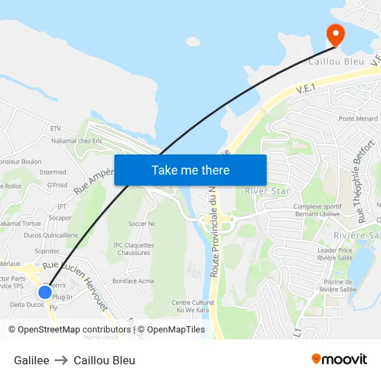 Galilee to Caillou Bleu map