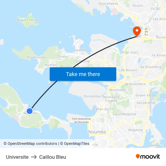 Universite to Caillou Bleu map
