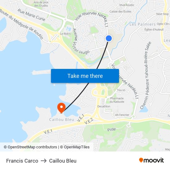 Francis Carco to Caillou Bleu map