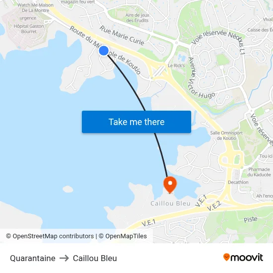 Quarantaine to Caillou Bleu map