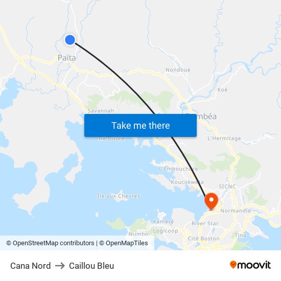 Cana Nord to Caillou Bleu map