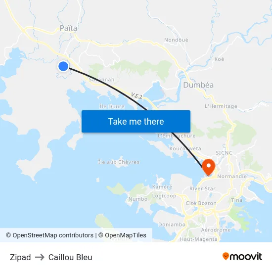 Zipad to Caillou Bleu map