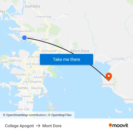 College Apogoti to Mont Dore map