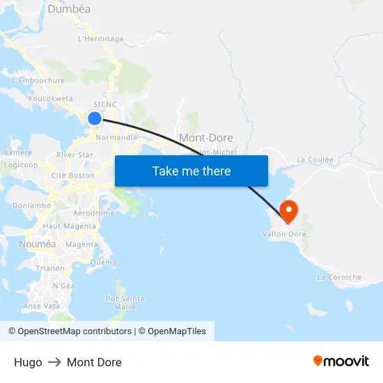 Hugo to Mont Dore map