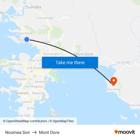 Noumea Soir to Mont Dore map