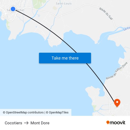 Cocotiers to Mont Dore map