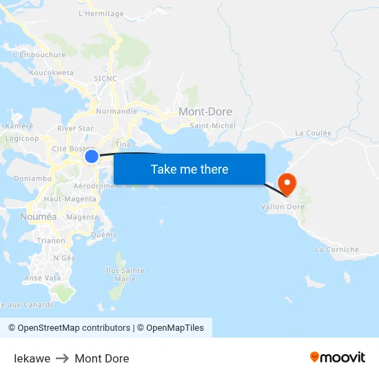 Iekawe to Mont Dore map