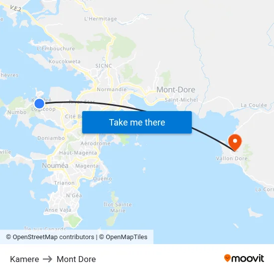 Kamere to Mont Dore map