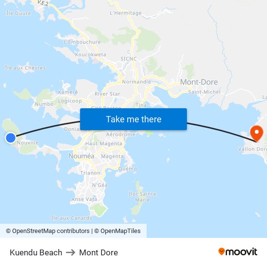 Kuendu Beach to Mont Dore map