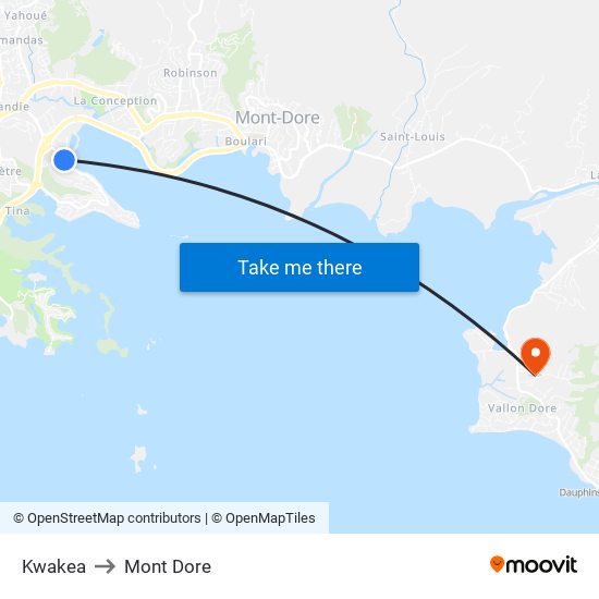 Kwakea to Mont Dore map