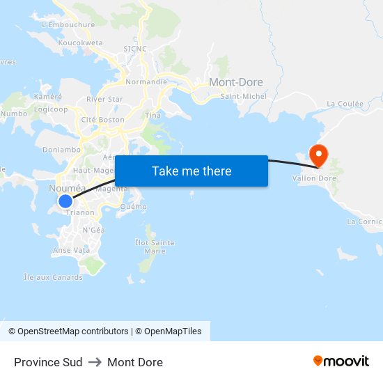 Province Sud to Mont Dore map