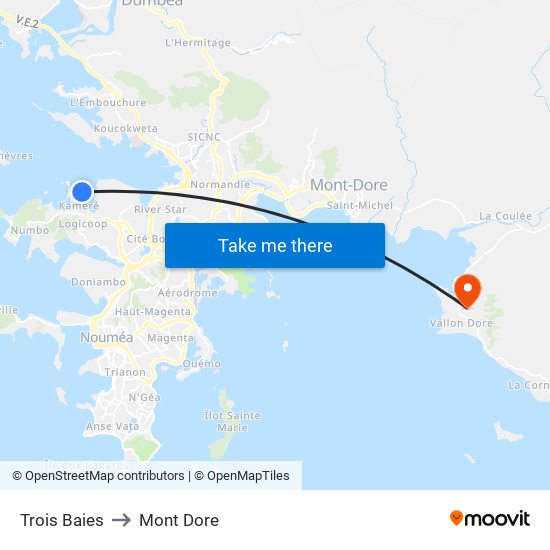 Trois Baies to Mont Dore map