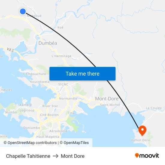 Chapelle Tahitienne to Mont Dore map