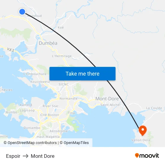 Espoir to Mont Dore map