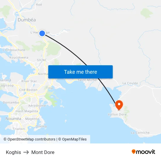 Koghis to Mont Dore map
