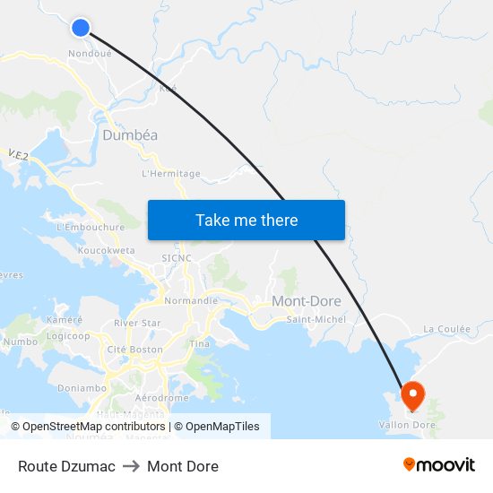 Route Dzumac to Mont Dore map