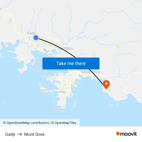 Gadji to Mont Dore map