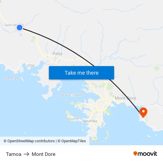 Tamoa to Mont Dore map